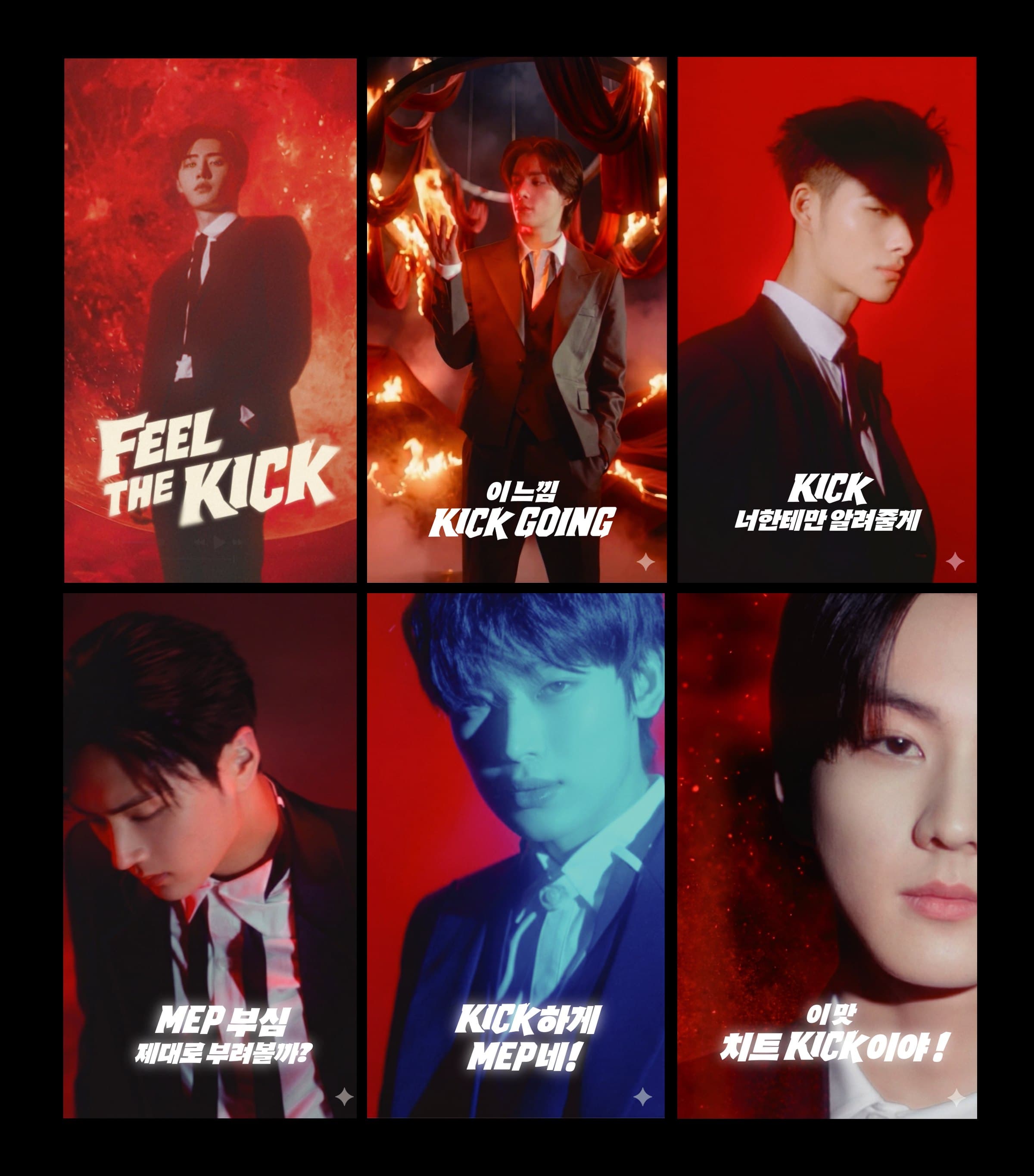 Type face application — six member cuts with slogans