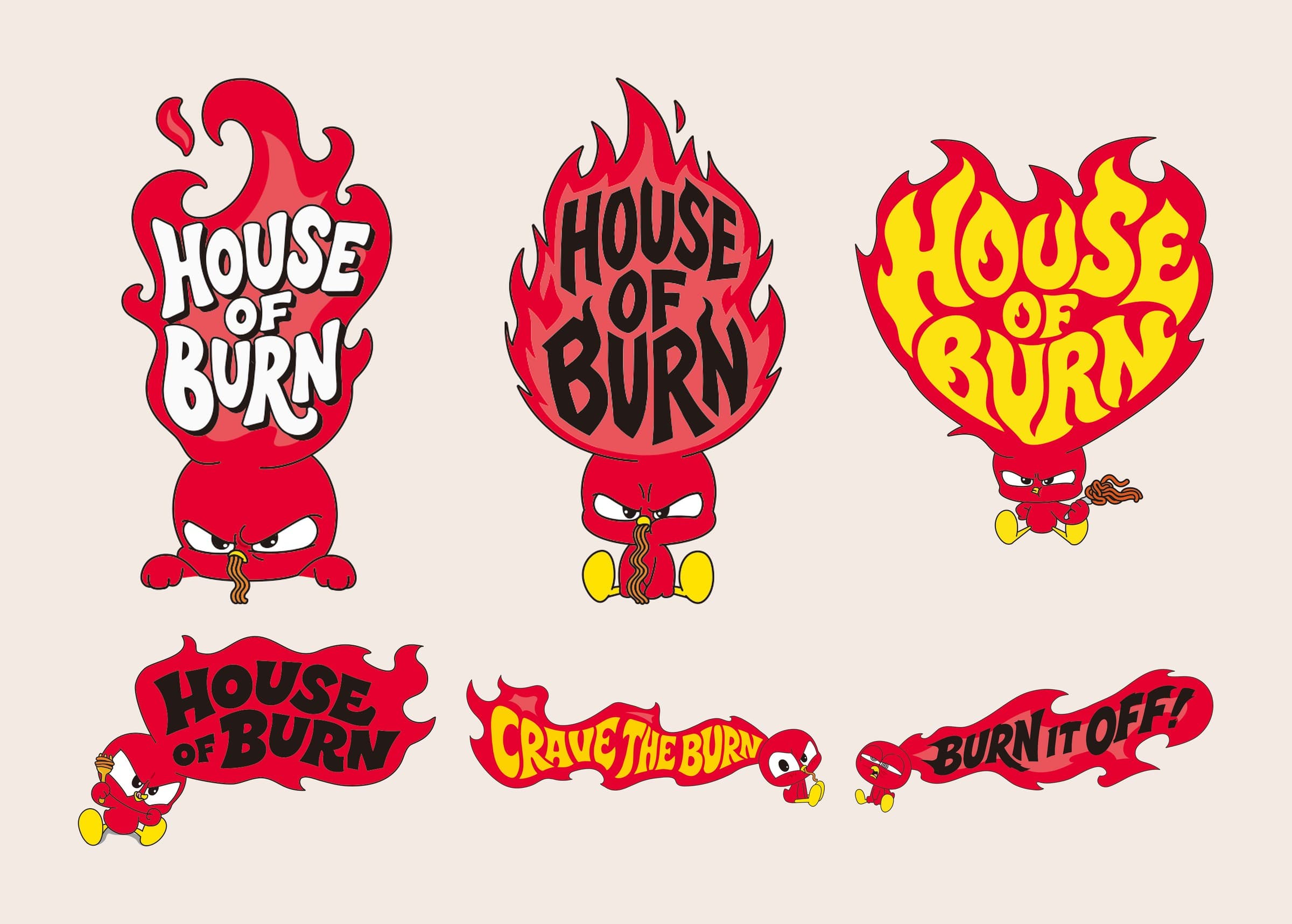 Peppo emblems — House of Burn, Crave the Burn, Burn It Off