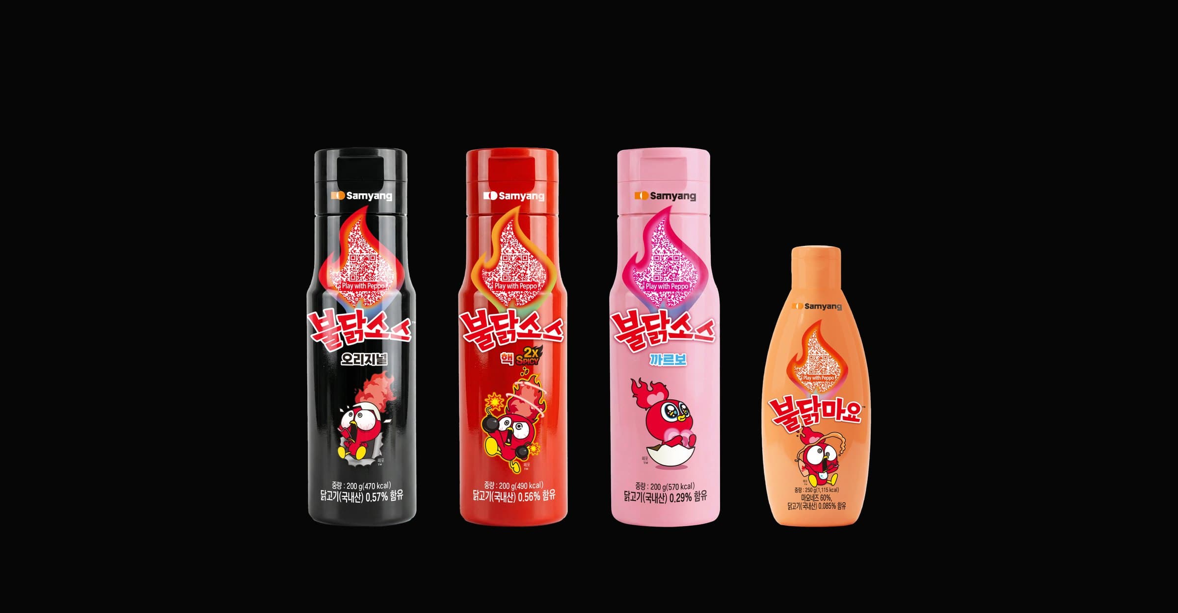 Peppo packaging — Buldak sauce and mayo bottles